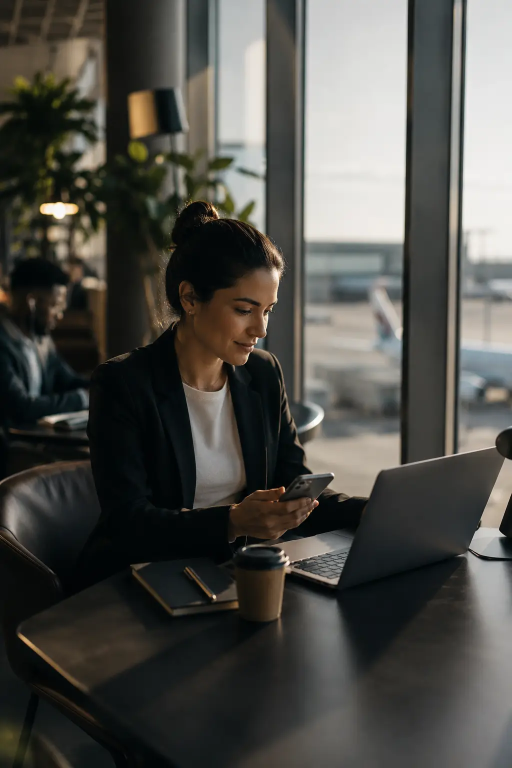 Nova professional working from an airport lounge